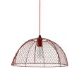 Chicken Wire Pendant Light, 400-Barn Red, CSRW-Red & White Cloth Cord, Nostalgic Edison-Style 1890 Era Bulb