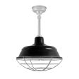 15" Bomber, 100-Black, Wire Cage, 975-Galvanized, Mounting in 975-Galvanized, Hang Straight Canopy