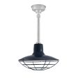 14" Dominion, 705-Navy, Wire Cage, Mounting in 975-Galvanized, Hang Straight Canopy