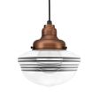 Acorn Pendant, 996-Natural Weathered Copper, Clear Glass, Five Painted Band, 100-Black, CSB-Black Cloth Cord, Decorative Hex Cover, Shown with G40 Half-Chrome Bulb