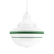 Acorn Pendant, 200-White, Opaque Glass, Three Painted Band, 307-Emerald Green, CSW-White Cloth Cord
