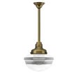 Acorn Stem Mount, 998-Natural Weathered Brass, Clear Glass, Five Painted Band, 100-Black, Shown with G40 Half-Chrome Bulb