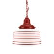 Drum Chain Hung, 400-Barn Red, Opaque Glass, Seven Painted Band, Mounting in 400-Barn Red, CRZ-Red Chevron Cord