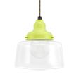 Drum Schoolhouse Pendant, 380-Chartreuse, Clear Glass, No Stripe, CSBG-Black & Gold Cloth Cord, Shown with G40 Bulb