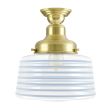 Drum Semi-Flush, 997-Natural Raw Brass, Opaque Glass, Seven Painted Band, 715-Delphite Blue, Shown with 1890 Edison Bulb
