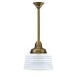 Drum Stem Mount, 998-Natural Weathered Brass, Clear Glass, Seven Painted Band, 715-Delphite Blue, Mounting in 998-Natural Weathered Brass, Shown with 1890 Edison Bulb