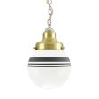 Round Chain Hung, 997-Natural Raw Brass, Opaque Glass, Three Painted Band, 100-Black, Mounting in 975-Galvanized, CSGW-Gold & White Cloth Cord