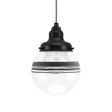 Round Schoolhouse Pendant, 100-Black, Triple Painted Band, CSBW-Black & White Cloth Cord, Shown with G40 Half-Chrome Bulb