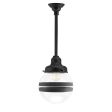 Round Stem Mount, 105-Textured Black, Clear Glass, Two Painted Band, 100-Black, Mounting in 105-Textured Black, Shown with 1890 Edison Bulb