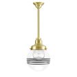 Round Stem Mount, 997-Natural Raw Brass, Four Painted Band, 100-Black, Mounting in 997-Natural Raw Brass, Shown with G40 Half-Chrome Bulb