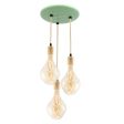 Downtown Minimalist Wooden Socket 3-Light Pendant, 311-Jadite, Maple Wood, CSGW-Gold & White Cloth Cord, Shown with Voronoi II Tala Lamps