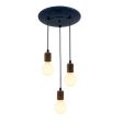 Downtown Minimalist Wood Socket 3-Light Pendant, 705-Navy, Walnut Wood, SBK-Standard Black Cord, Shown with Porcelain II Tala Lamps