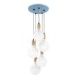 Downtown Minimalist Wooden Socket 5-Light Pendant, 715-Delphite Blue, Ash Wood, CMG-Grey Cloth Cord, Shown with G40 Clear Globe Bulbs