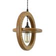 Arcadia Wooden Ring Pendant, Oak Wood, Black Socket, TBW-Black & White Twist Cord, Shown with T14 120 Lumen Bulb