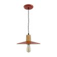 12" Shade in 400-Barn Red, Ash Wood, TBK-Black Twist Cord, Canopy in 400-Barn Red (Shown with Edison 1890 Era Bulb)