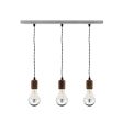 Downtown Minimalist Wooden Socket 3-Light Pendant, 975-Galvanized, Walnut Wood, TBW-Black & White Twist Cord, Shown with A21 Half Chrome Bulb