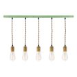 Downtown Minimalist Wooden Socket 5-Light Pendant, 311-Jadite, Oak Wood, TBR-Brown Twist Cord, Shown with Edison 1910 Era Bulbs