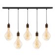 Downtown Minimalist Socket 5-Light Pendant, 105-Textured Black, Walnut Wood, CSBW-Black & White Cloth Cord, Shown with Voronoi II Tala Lamps