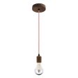 Downtown Minimalist Wooden Socket Pendant, Walnut Wood, CRZ-Red & White Chevron Cord, Walnut Wood Canopy Cover, Shown with A21 Half-Chrome Bulb