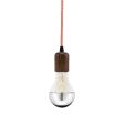 Downtown Minimalist Wooden Socket Pendant, Walnut Wood, CRZ-Red & White Chevron Cord, Shown with A21 Half-Chrome Bulb