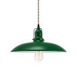 14" Sinclair Spoke Top Pendant, 307-Emerald Green, With Arms, TBB-Brown & Beige Cotton Twist Cord, Nostalgic Edison-Style 1910 Era 60 Watt Light Bulb
