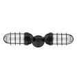 Atomic Topless LED Double Industrial Guard Sconce, 100-Black, WGG-Wire Guard, RIB-Ribbed Glass