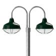 14" Avalon LED, 300-Dark Green, Wire Cage, 300-Dark Green, Double Post Mount, 975-Galvanized, Smooth Direct Burial Pole, 975-Galvanized