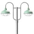 14" Avalon LED, 311-Jadite, Wire Cage, 975-Galvanized, Double Decorative Post Mount, 975-Galvanized, Smooth Direct Burial Pole, 975-Galvanized