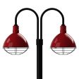 14" Wilcox LED, 455-Porcelain Cherry Red, Double Post Mount, 100-Black, Smooth Direct Burial Pole, 100-Black