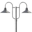 16" Aero LED, 810-Graphite, Double Decorative Post Mount, 975-Galvanized, Smooth Direct Burial Pole, 975-Galvanized