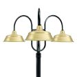 17" Bomber LED, 997-Natural Raw Brass, 3-Light Post Mount, 975-Galvanized, Smooth Direct Burial Pole, 975-Galvanized