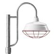17" Bomber LED, 200-White, Single Decorative Post Mount Option in 975-Galvanized, Wire Cage in 411-Cherry Red, Smooth Direct Burial Pole in 975-Galvanized