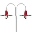 16" Seaside LED, 400-Barn Red, Double Post Mount, 200-White, Smooth Direct Burial Pole, 200-White, CGG-Standard Cast Guard, 455-Cherry Red, CCR-Clear Crackle Glass