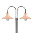 14" Aero LED, 995-Natural Raw Copper, Double Post Mount, 975-Galvanized, Smooth Direct Burial Pole, 975-Galvanized, CGG-Standard Cast Guard, 975-Galvanized, RIB-Ribbed Glass