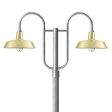 14" The Original™ LED, 997-Natural Raw Brass, Decorative Double Post Mount, 975-Galvanized, Fluted Direct Burial Pole, 975-Galvanized, CGG-Standard Cast Guard, 975-Galvanized, RIB-Ribbed Glass