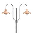 14" Union LED, 995-Natural Raw Brass, Double Decorative Post Mount, 975-Galvanized, Fluted Direct Burial Pole, 975-Galvanized, TGG-Heavy Duty Cast Guard, 975-Galvanized, CCR-Clear Crackle Glass