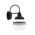 Round LED Schoolhouse Sconce, 100-Black, Opaque Glass, Three Painted Band