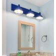 Austin Triple Straight Arm Vanity Light, 700-Royal Blue, 8” Wire Cages in 975-Galvanized | Courtesy of Coastal Custom Home Builders in Eastham, Massachusetts