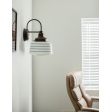 Drum Schoolhouse Sconce, Opaque Glass, 615-Oil-Rubbed Bronze Fitter Finish, Four Painted Bands in 715-Delphite Blue
