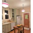 Primary Schoolhouse Pendant Lights, 975-Galvanized, Large Opaque Glass, Double Painted Band in 400-Barn Red, CSB-Black Cloth Cord | Photo Courtesy of Customer