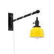 Fargo Swing Arm Sconce, 500-Buttery Yellow, Black Socket with Knob Switch, Arm in 100-Black, SWH-Standard White Cord, Nostalgic Edison-Style 40W 1910 Era Bulb