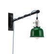 Fargo Swing Arm Sconce, 307-Emerald, Nickel Socket with Knob Switch, Arm in 100-Black, CSUW-Blue & White Cloth Cord, Nostalgic Edison-Style 40W 1910 Era Bulb
