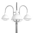 16" Wilcox 3-Light Post Mount, 200-White, 975-Galvanized Burial Pole, Wire Cage in Galvanized