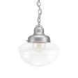 Acorn Chain Hung, 975-Galvanized, Clear Glass, Three Painted Band, 200-White, CMG-Grey Cloth Cord, Shown with G30 Bulb