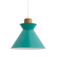Manhattan Wooden Top Pendant, Ash Wood, 390-Teal, CSW-White Cloth Cord