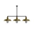 The Original™ 3-Light, 998-Natural Weathered Brass, Mounting in 100-Black, CGG-Standard Cast Guard, 100-Black, CLR-Clear Glass, 18" Arms, 18" Stem