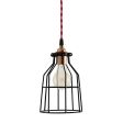 Minimalist Copper Cage Pendant with Wire Cage, Nostalgic Edison-Style Victorian Bulb, TRD-Red Cotton Twist Cord