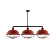 Bomber 3-Light, 400-Barn Red, Wire Cage, Mounting in 100-Black, 18" Arms