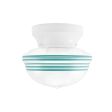 Kao Acorn Schoolhouse Flush Mount, 200-White, Clear Glass, Five Painted Band, 390-Teal