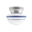 Kao Acorn Schoolhouse Flush Mount, 975-Galvanized, Opaque Glass, Three Painted Band, 700-Royal Blue